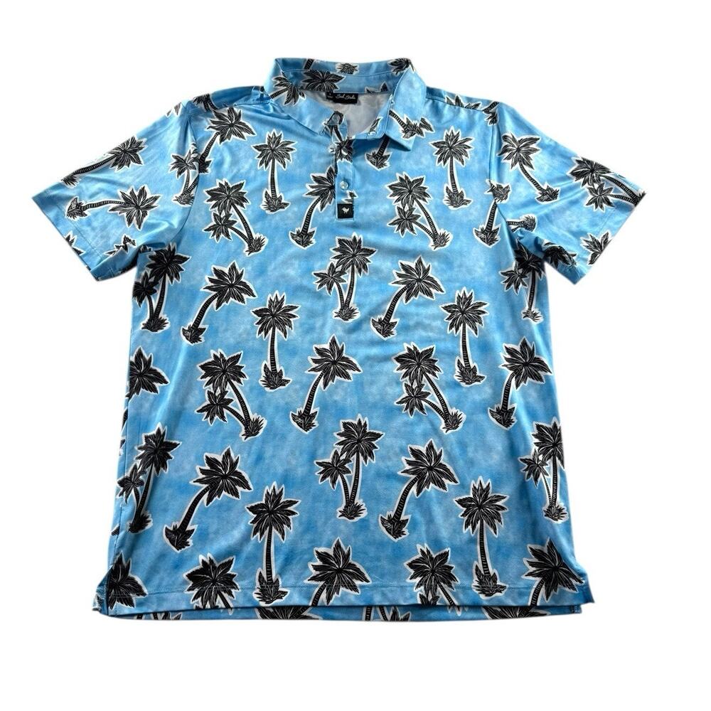 Bad Birdie Polo Shirt Mens Large Castaway Blue Tropical Performance Golf Polo L